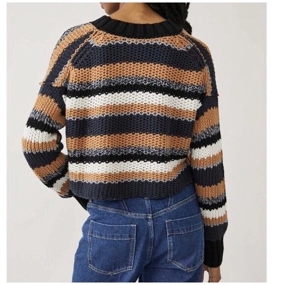 Free People Devon Stripe Crop Sweater Multicolor Medium OB1568915 Open Knit - Picture 4 of 12